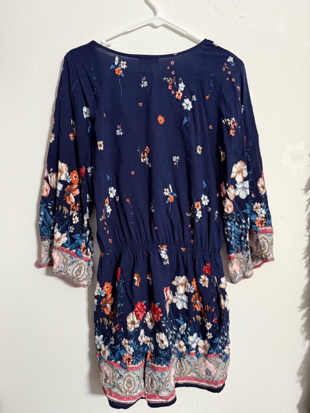 ☀️ Kori America • Navy Floral Wrap Tunic Romper • Women’s Size Small - Picture 8 of 15